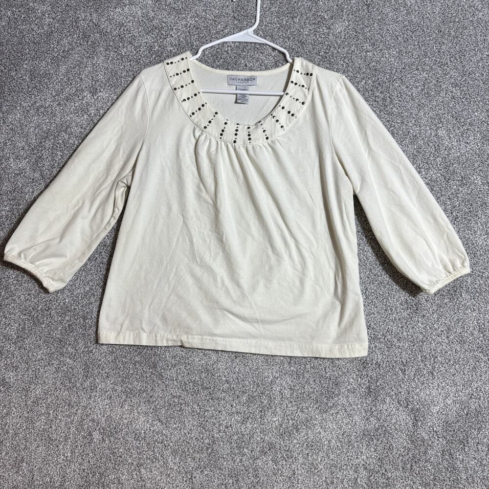 Sag Harbor Women Large Sequins Embellished Top Romantic Chic Office Y2K Inspired